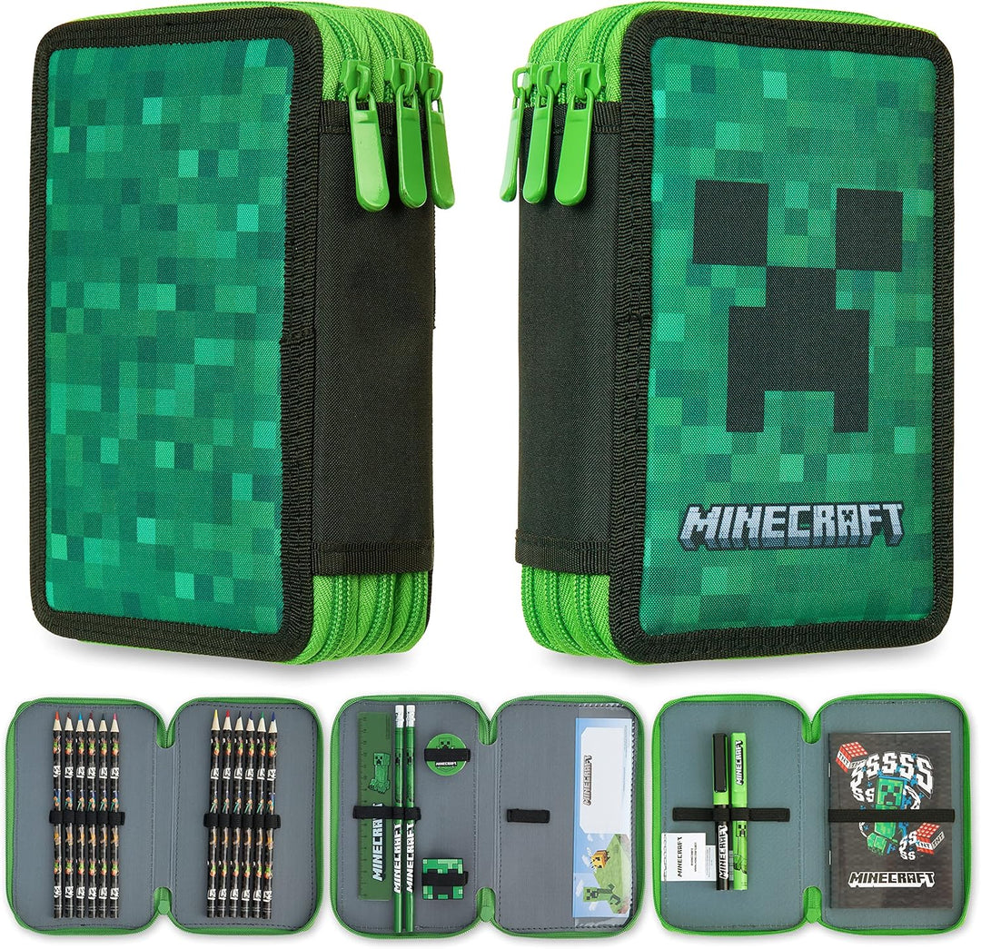 Minecraft Federmäppchen Jungen und Mädchen Mäppchen Gefüllt Creeper Federmappe mit Schreibwaren Game