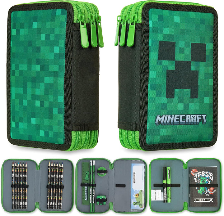 Minecraft Federmäppchen Jungen und Mädchen Mäppchen Gefüllt Creeper Federmappe mit Schreibwaren Game