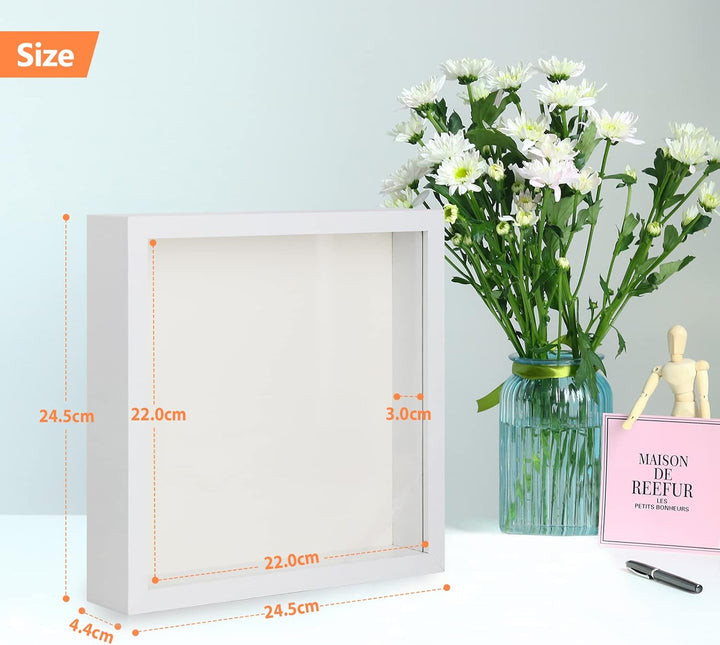 2er 3D Bilderrahmen zum Befüllen, 3D Bilderrahmen Tiefer Objektrahmen 23 x 23 cm mit Transparente Ec