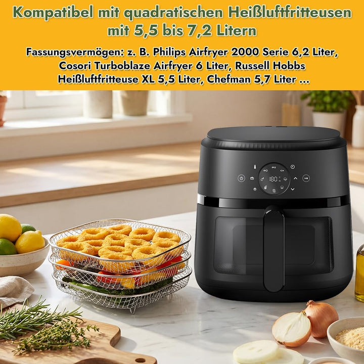 BYKITCHEN Zubehör für Airfryer Philips 2000 6,2L/COSORI Turboblaze 6L/Turbo Tower Pro 10,8L, 3er Set