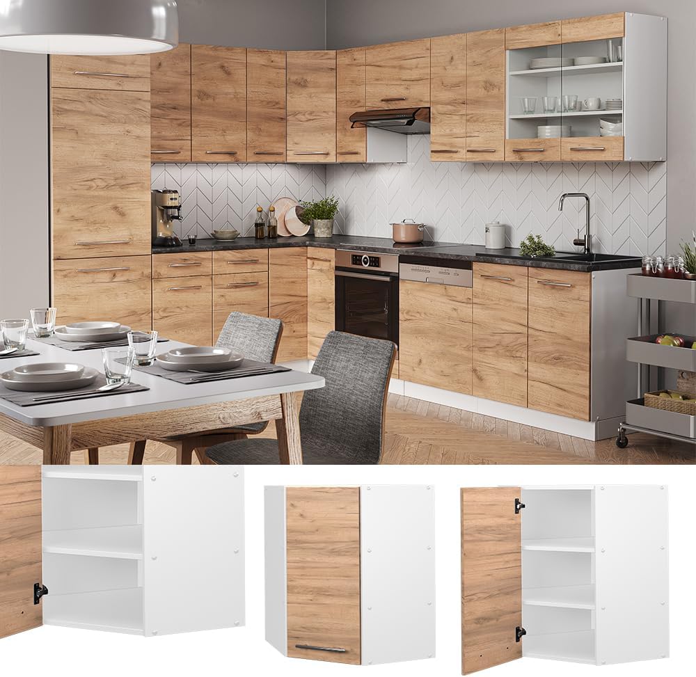 Vicco Eckhängeschrank Fame-Line, Goldkraft Eiche/Weiss, 57 cm Goldkraft Eiche Eckhängeschrank 57 cm,