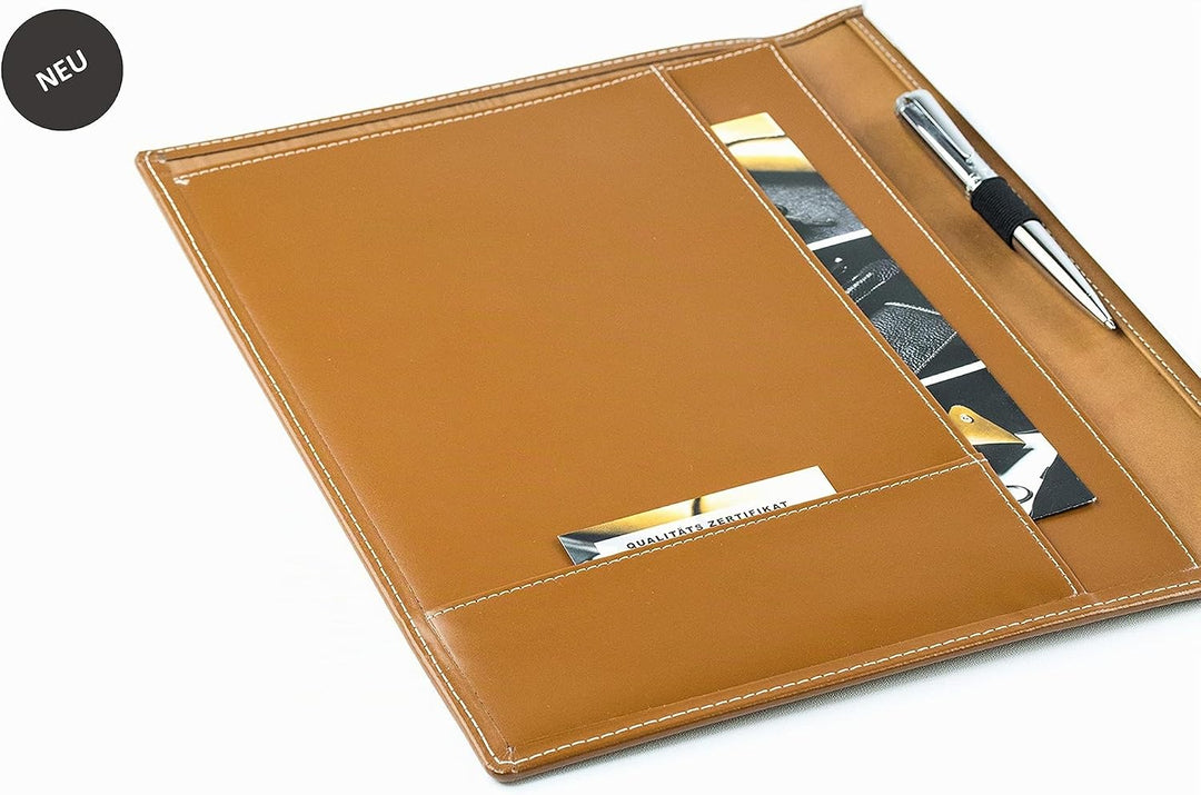 DELMON VARONE - Personalisierbare Schreibmappe DIN A4 aus Cambridge Top Grain Leder braun, Organizer