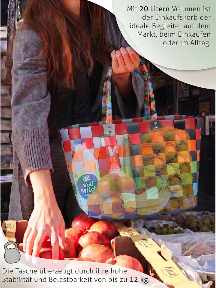 normani Einkaufstasche geflochten mit Henkeln - Tragetasche extra robust Farbe Classic/Fruit Classic