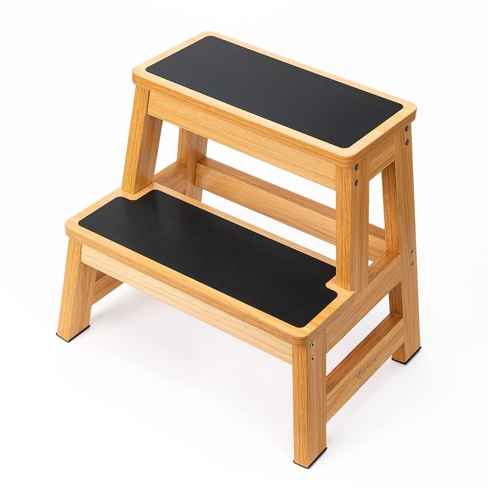 StrongTek 43 cm Holz-Tritthocker, vielseitig als Küchen-/Schlafzimmer-/Schrankhocker, Anti-Rutsch fü