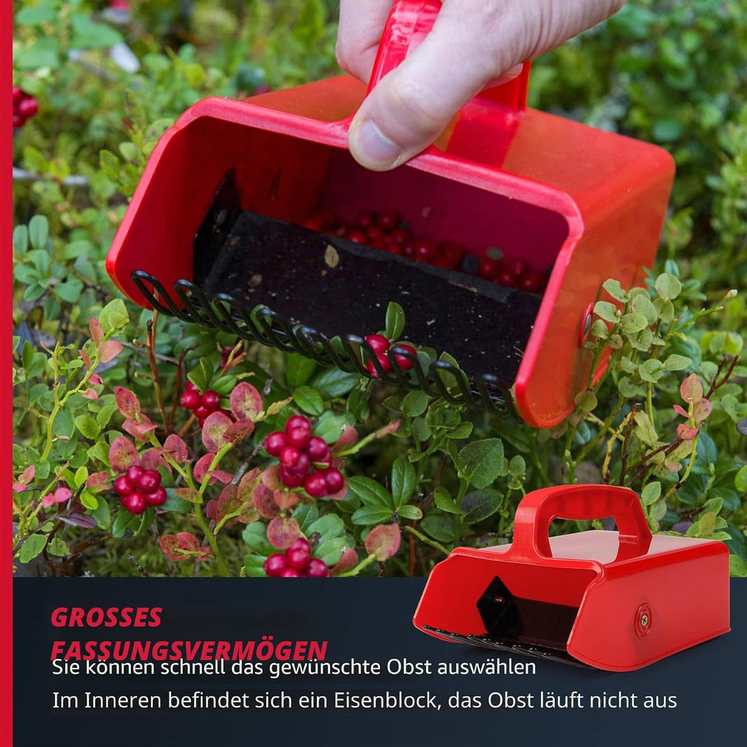 VicBre Beerenpflücker mit Metallkamm Kunststoff Blaubeerschaufel Rechen Rot-Schwarz, Rot