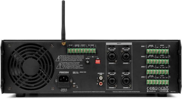Power Dynamics PAM2004-4 Zonen Verstärker mit Bluetooth – 4x 200W – 100V & 4/8 Ohm – 4 Kanal Amplifi