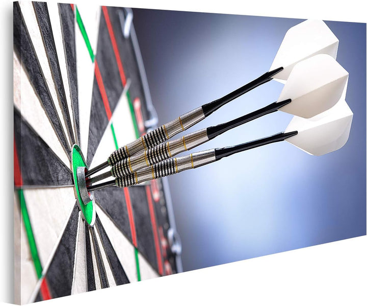 islandburner Bild auf Leinwand Drei Darts Bullseye Dartscheibe Bilder Wandbilder Poster 80L x 40B cm