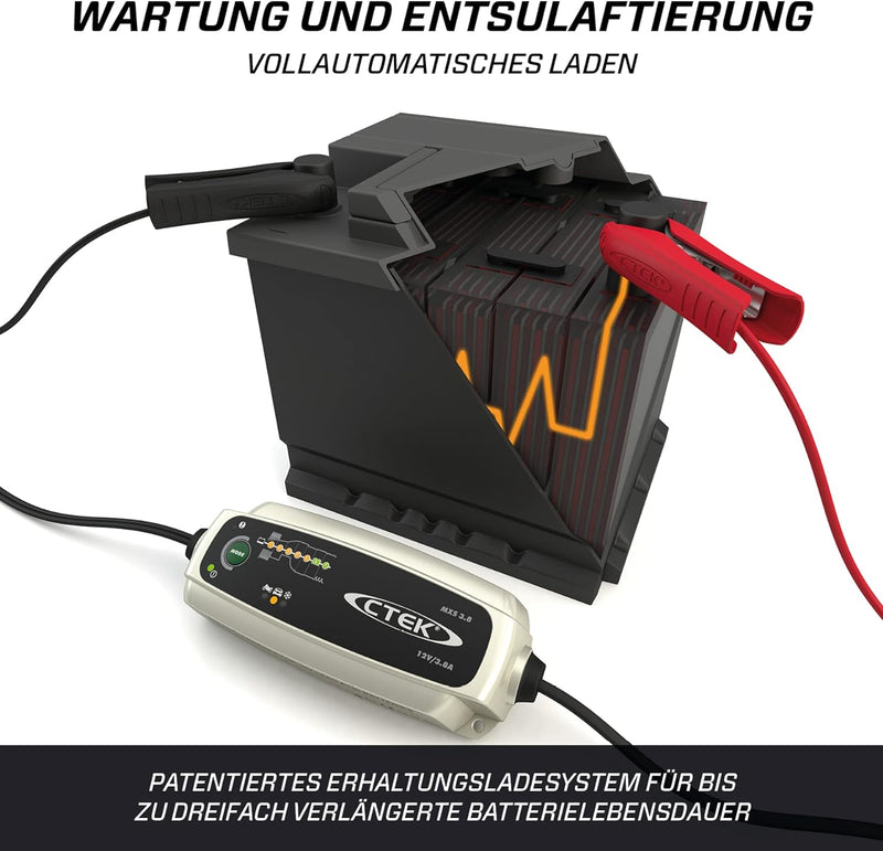 CTEK MXS 3.8 Multi-Funktions Ladegerät Mit 7-Stufen Programm, 12V 3.8 Amp (EU Stecker) Single, Singl