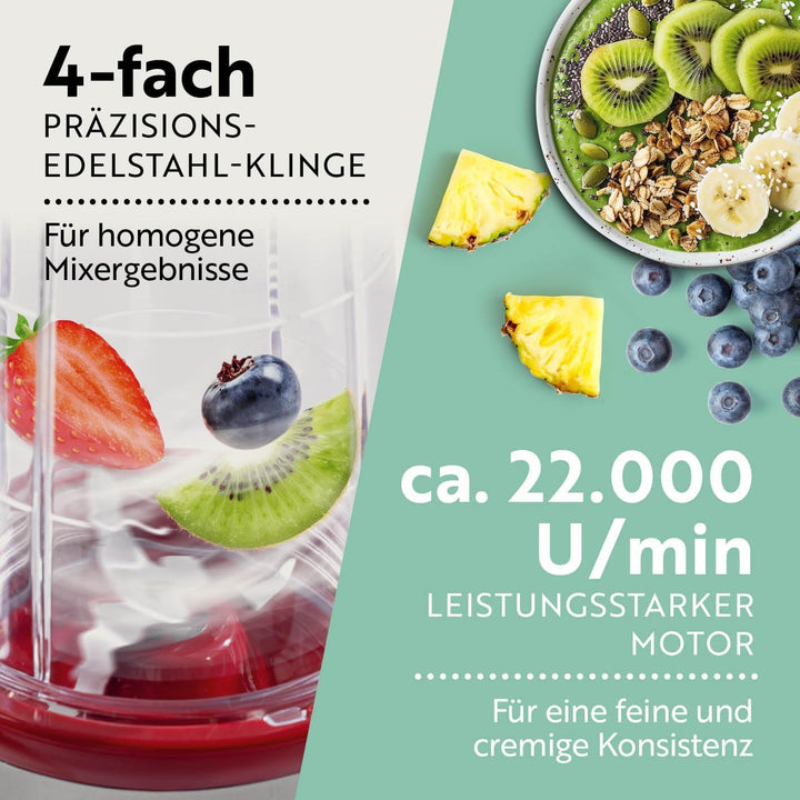 GOURMETmaxx Mixer Mr. Magic 4-tlg. | Smoothie Maker mit 400W Powerbase | inkl. Kreuzklingenaufsatz,