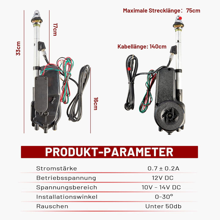RED WOLF Elektrische Autoantenne Universal Motorantenne 12V für Mercedes-Benz Audi Opel Peugeot Ford