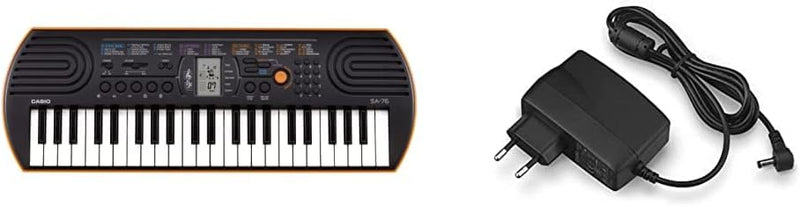 Casio SA-76 Mini-Keyboard mit 44 Tasten, schwarz orange & AD-E95100LG Netzadapter 9, 5 Volt, Schwarz