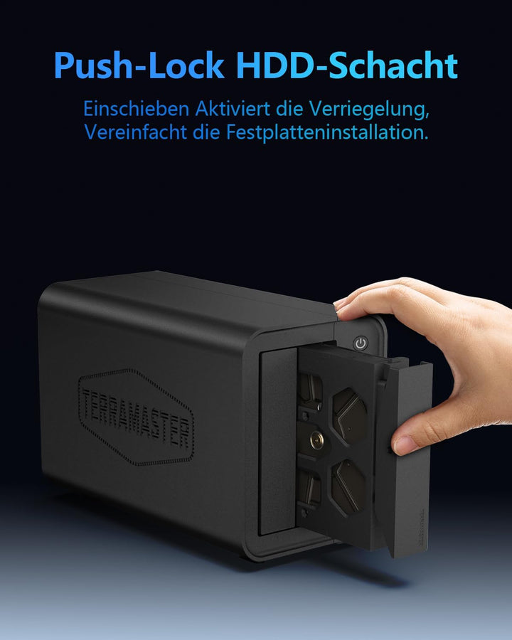 TERRAMASTER F2-425 2-Bay NAS-Speicher – Intel x86 Quad-Core-CPU, 4 GB RAM, 2,5 GbE LAN, Netzwerkgebu