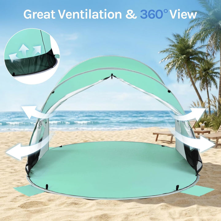 Wolfwise Pop Up Strandmuschel für 2 Personen, Sofort Aufbau, UV-Schutz 50+, Wasserabweisend, Belüfte