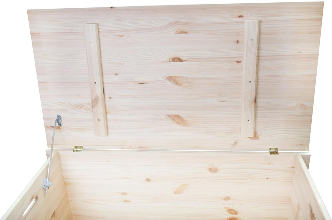 Pinus - Holzkiste mit Deckel auf Rollen, 90x48x51 cm, Gross Holzbox über Spielzeug, Ideal Spielzeugk