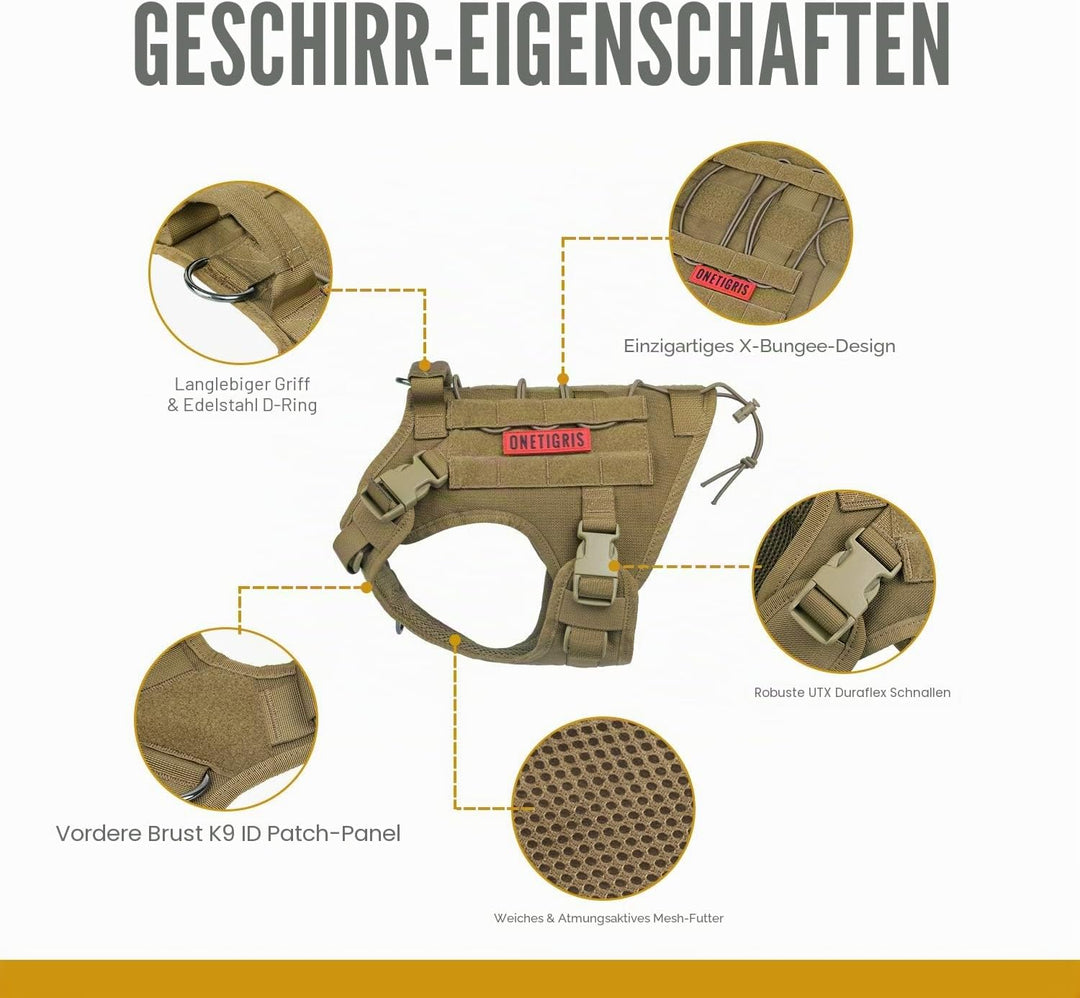 OneTigris Taktische Hundeweste Service Hundegeschirr MOLLE Hundeausbildung Geschirr 1000D Nylon (XL,