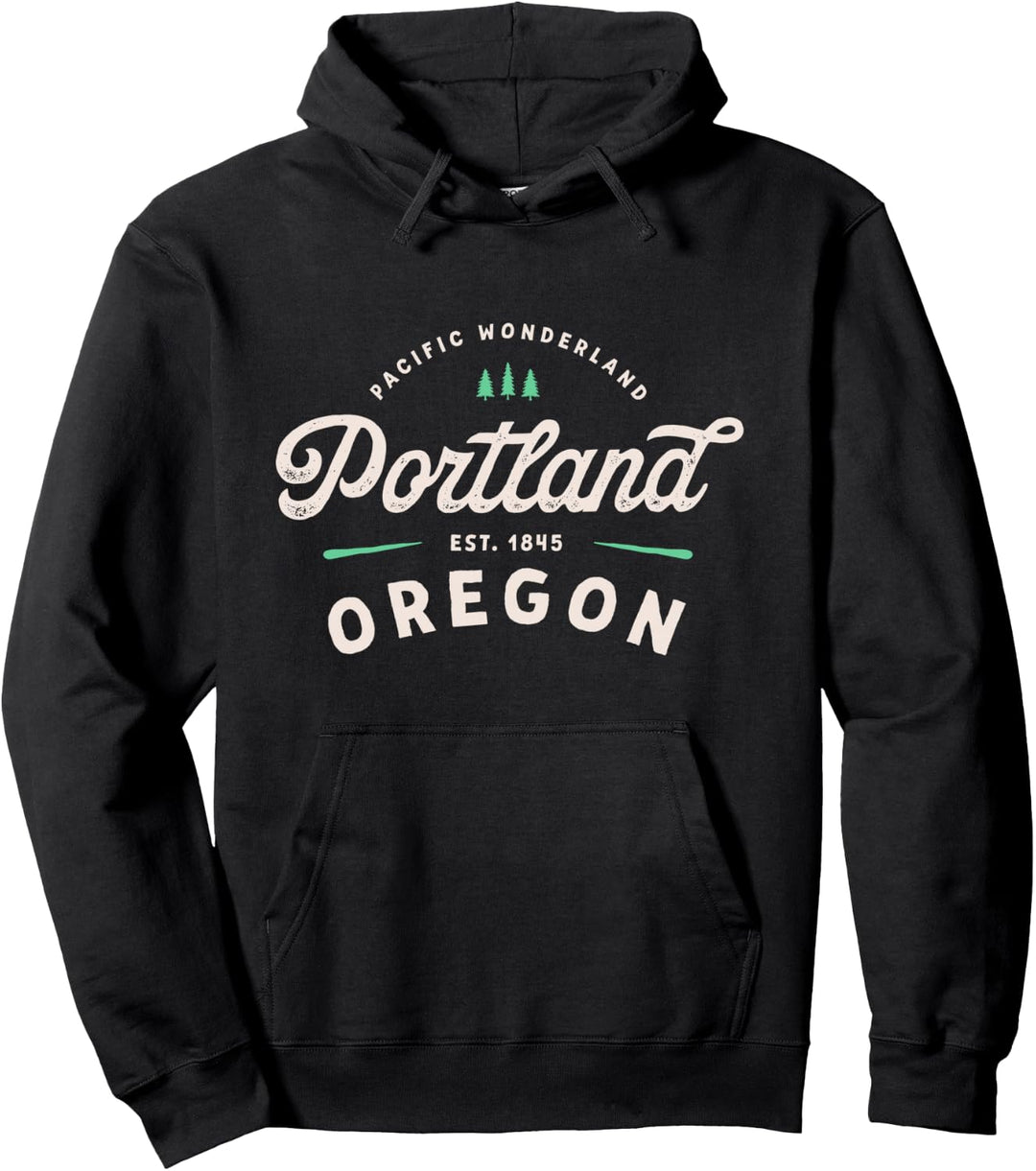 Pacific Wonderland Classic Portland Oregon 1845 Rustic Trees Pullover Hoodie