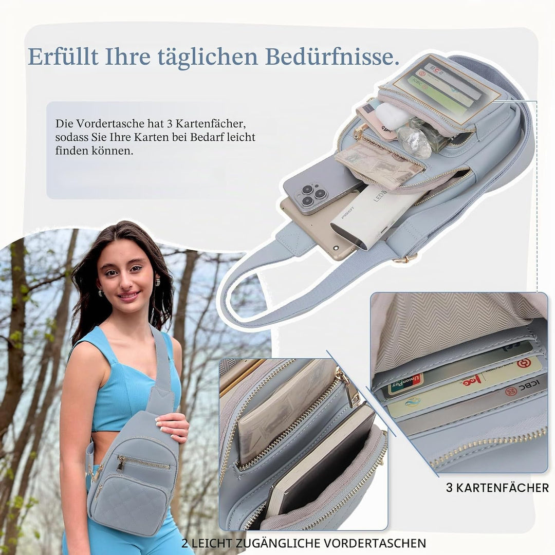 VX VONXURY Brusttasche Damen, Vegan Leder Bauchtasche Umhängetasche Klein, Sling Bag mit Breiten Gur