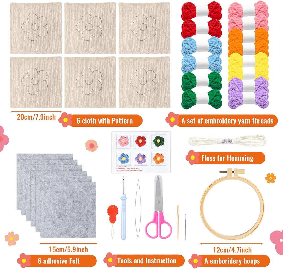 WATINC Punch Needle Untersetzer Kit Blume DIY Handwerk Stickerei Kit Easy Embroidery für Anfänger Co