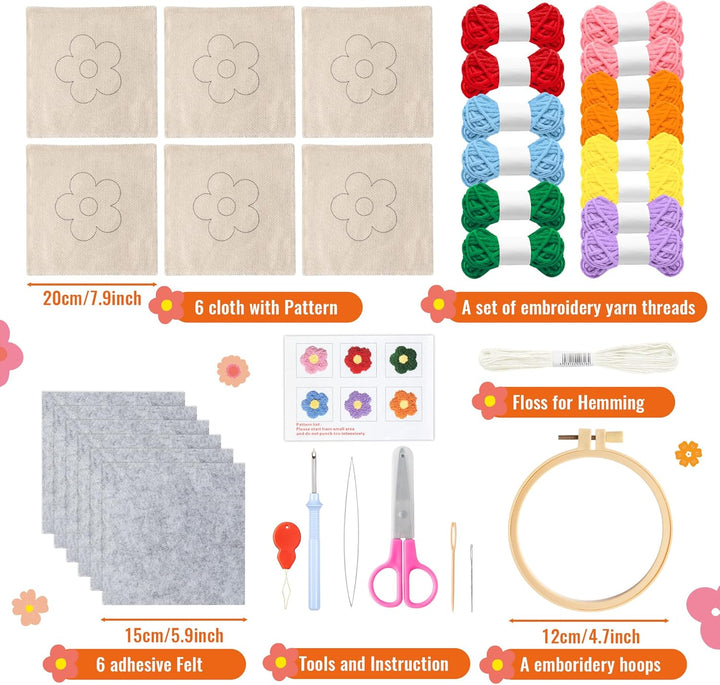 WATINC Punch Needle Untersetzer Kit Blume DIY Handwerk Stickerei Kit Easy Embroidery für Anfänger Co