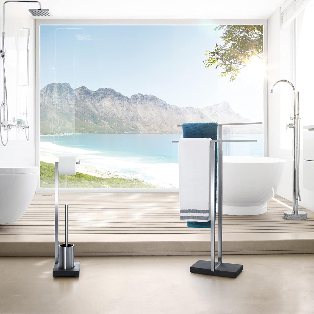 blomus -MENOTO- Stand WC-Garnitur aus poliertem Edelstahl, freistehender Toilettenbutler, platzspare