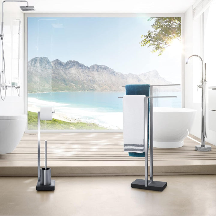 blomus -MENOTO- Stand WC-Garnitur aus poliertem Edelstahl, freistehender Toilettenbutler, platzspare