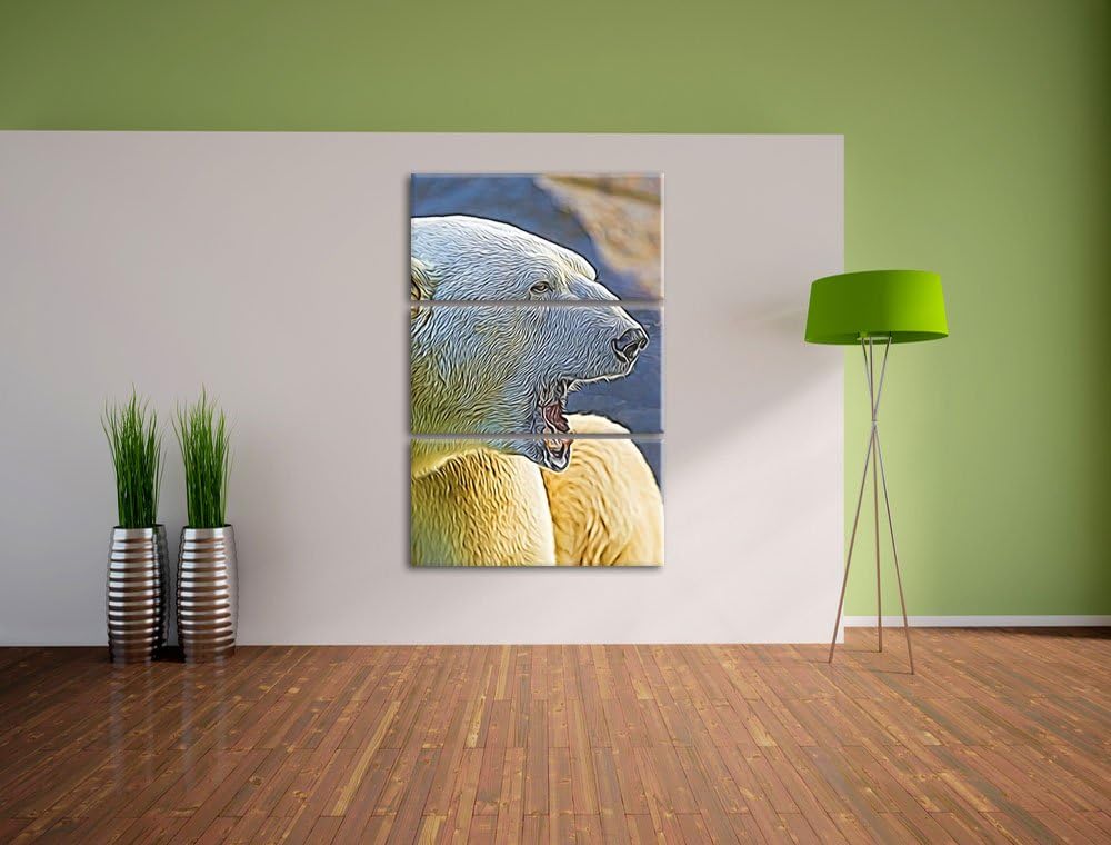 brüllender Eisbär Spezial 3-Teiler Leinwandbild 120x80 Bild auf Leinwand, XXL riesige Bilder fertig