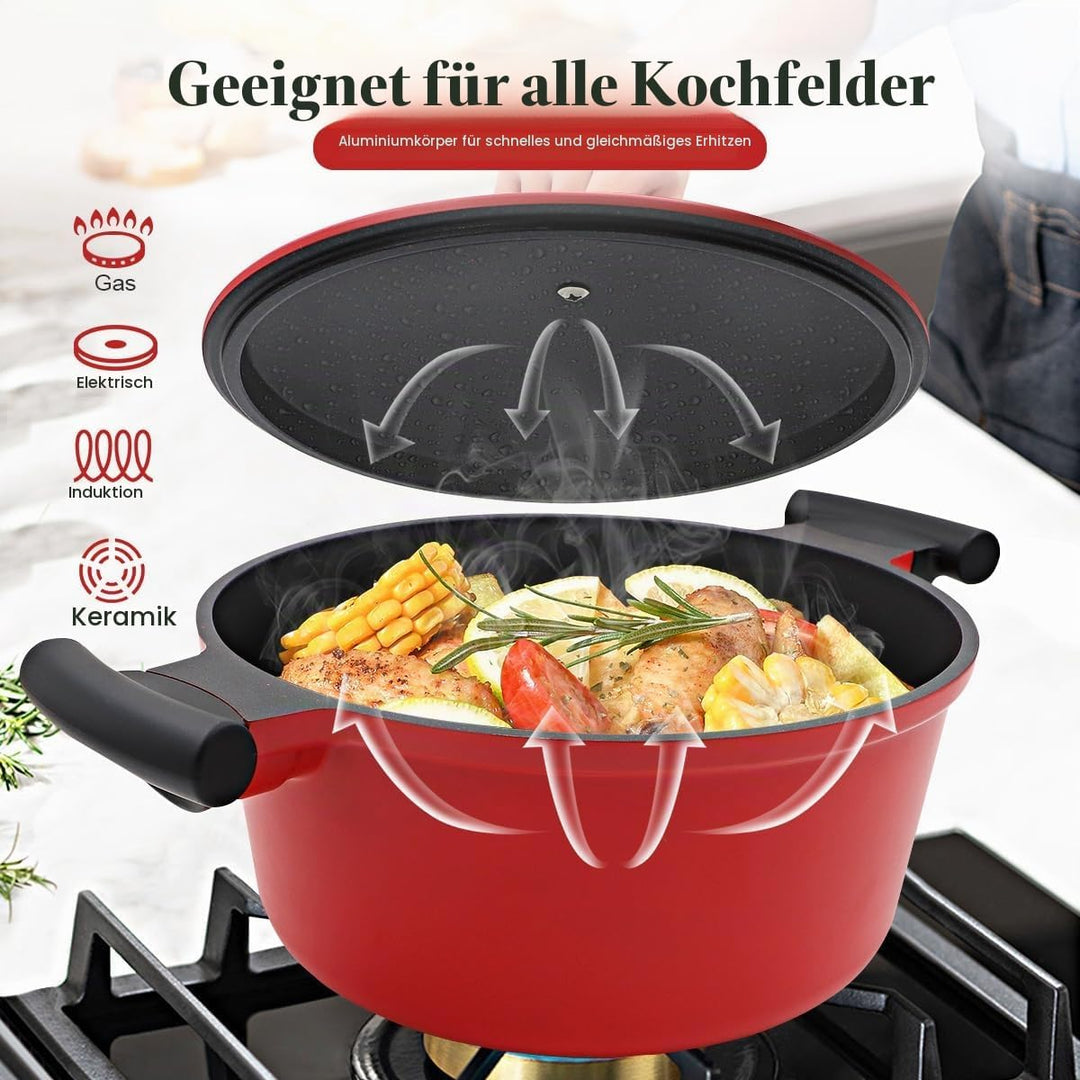 Kochtopf 20 cm mit Deckel, 2.8L Stielkasserolle Antihaftbeschichtung-Kasserolle mit Doppelgriff, kom