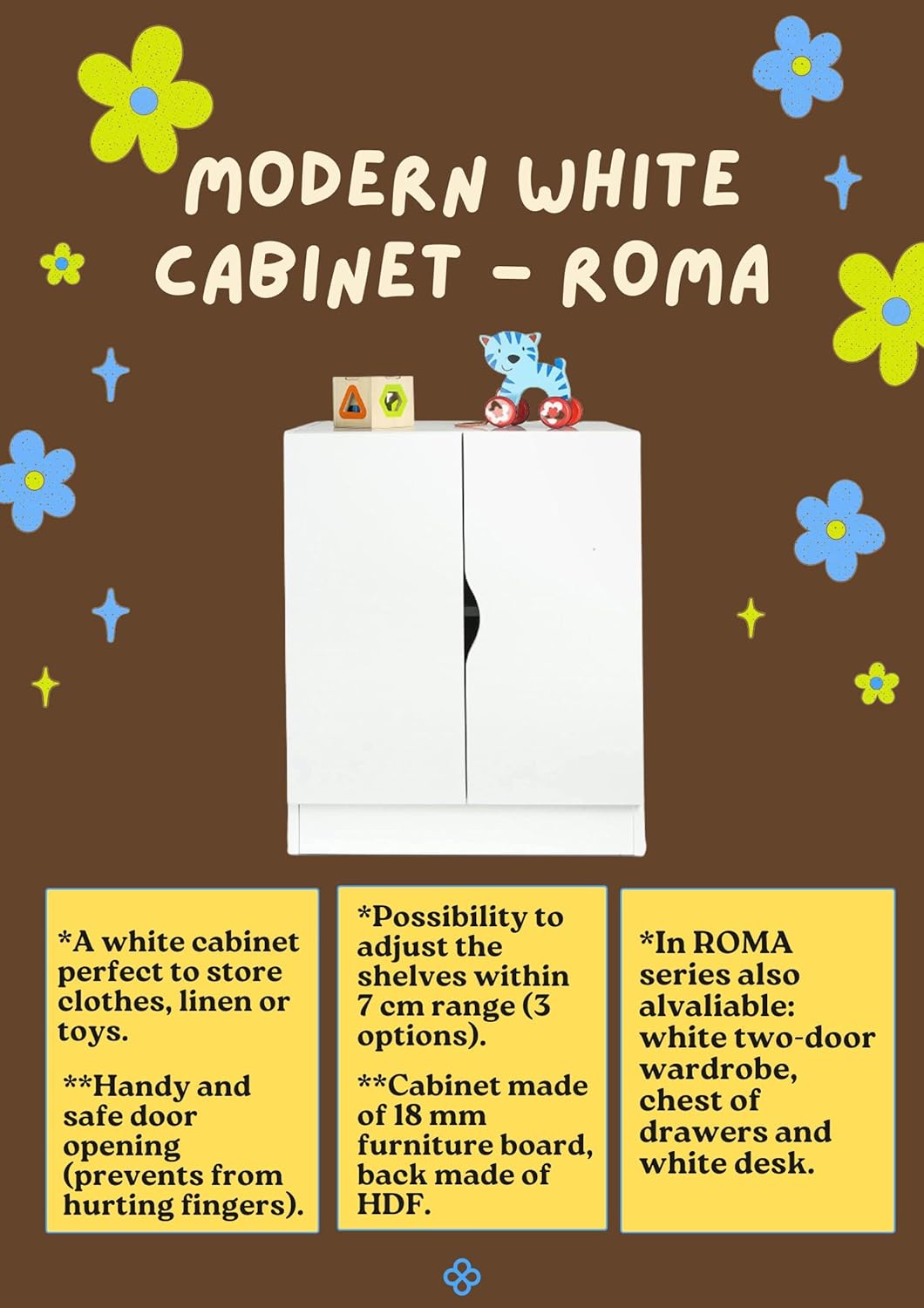 Leomark Moderner weiss Schrank - Roma - Kinderzimmermöbel, Kleiderschränk, Kommode, höhenverstellbar