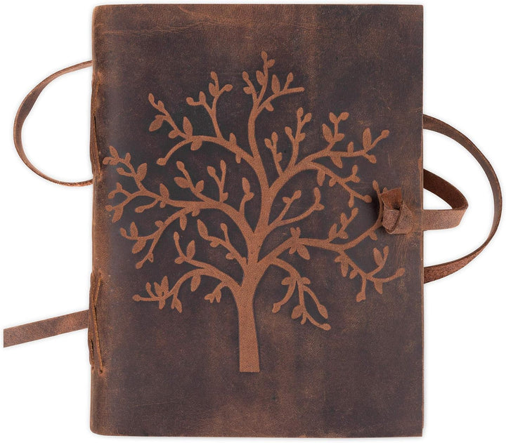 moonster Leder Notizbuch Tree of Life - 400 Seiten Kraftpapier, Liniertes Notizbuch Leder - Mittelbr