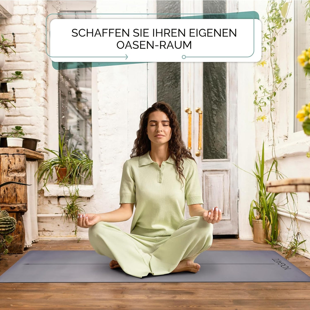 YOGATI® Yogamatte rutschfest Naturkautschuk mit Tasche - Yoga Matte gross mit Markierung, Sportmatte