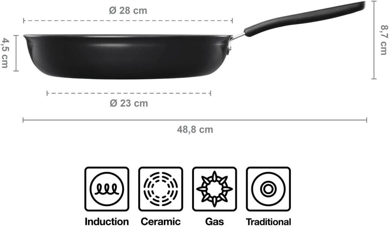Fiskars Bratpfanne, Ø 28 cm, Für alle Kochfelder geeignet, Aluminium, Functional Form, Schwarz, 1026