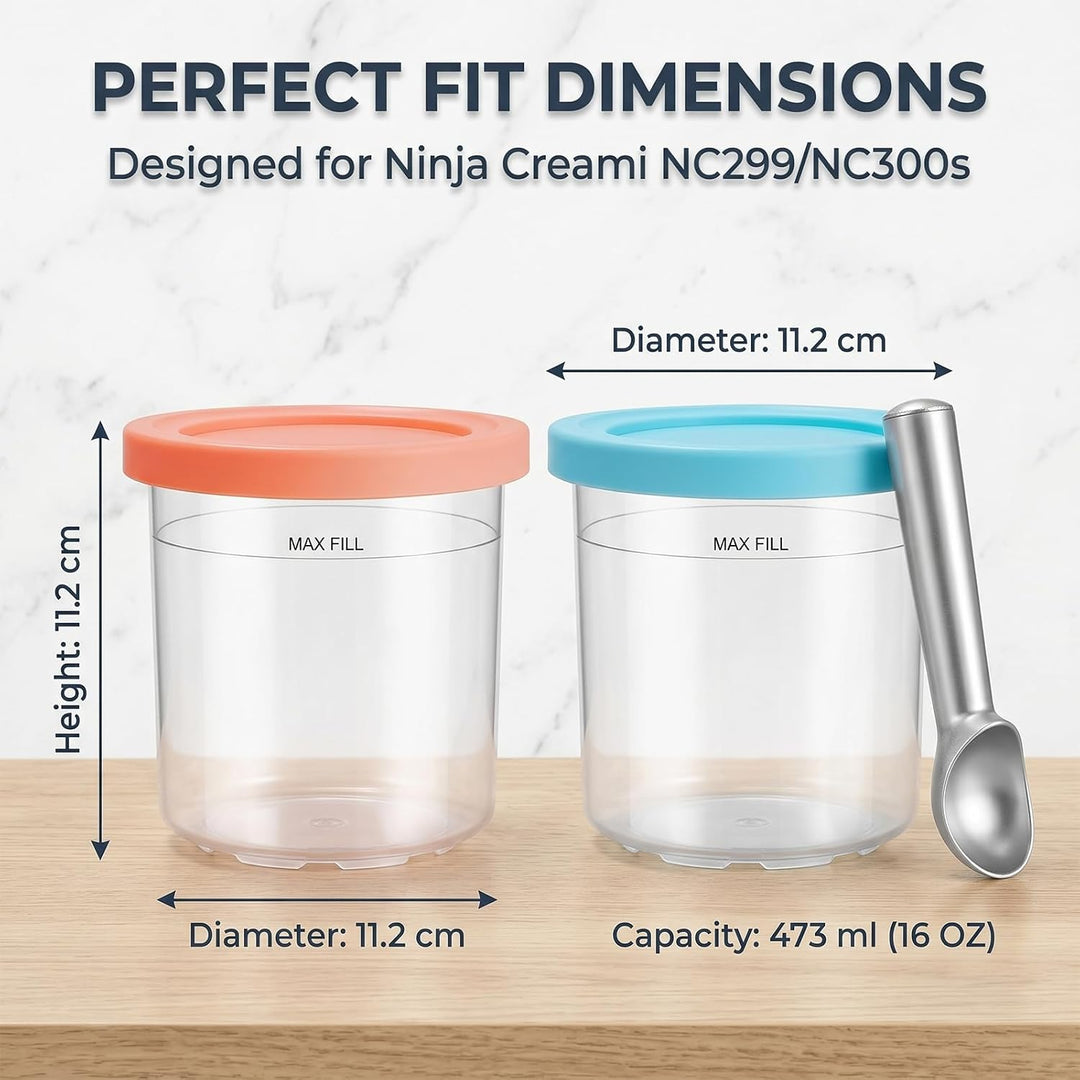 Behälter für Ninja Creami, 4 Stück Ersatzbecher &amp; Deluxe Behälter Set, 500ml Becher mit Farbkappen,