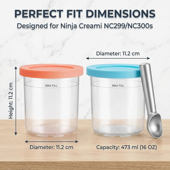 Behälter für Ninja Creami, 4 Stück Ersatzbecher &amp; Deluxe Behälter Set, 500ml Becher mit Farbkappen,