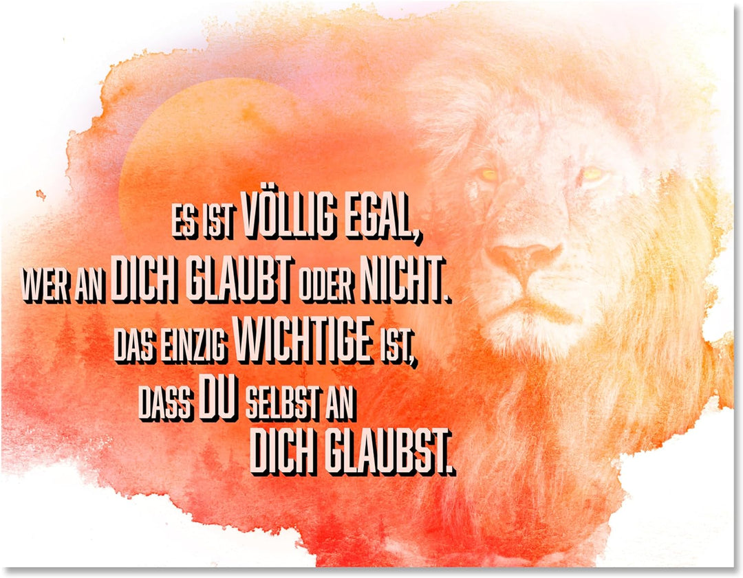 wandmotiv24 Motivations Motiv als Leinwandbild, 60x45cm, Querformat, Glaub an Dich selbst, Löwe, Son