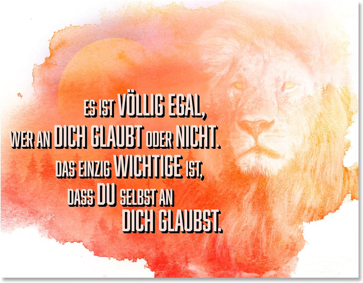 wandmotiv24 Motivations Motiv als Leinwandbild, 60x45cm, Querformat, Glaub an Dich selbst, Löwe, Son