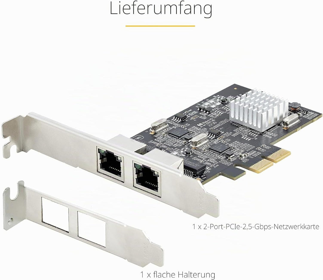 StarTech.com 2-Port 2.5 Gbit PCIe Netzwerkkarte, Intel I225-V, Dual-Port Computer LAN Karte, Multi-G
