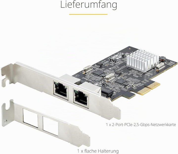 StarTech.com 2-Port 2.5 Gbit PCIe Netzwerkkarte, Intel I225-V, Dual-Port Computer LAN Karte, Multi-G