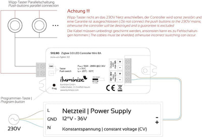iluminize Zigbee 3.0 LED-Controller 1x 8A, 12V-36V, für weisse LEDs, Lightlink & Touchlink (1x 8A we