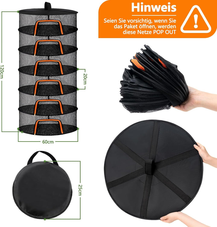 Desy & Feeci Trockennetz Kräuter, 6 lagig Kräutertrockner Hängend mit Haken, Reissverschluss Trocken