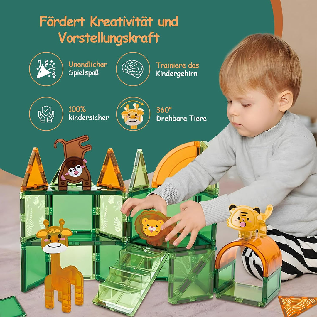 Olvy Magnetische Bausteine STEM Spielzeug Magnetbausteine ab 3 Jahre Dschungel, Dschungel