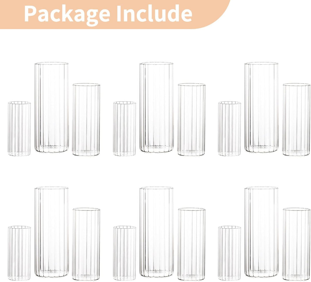 Nuptio Glaszylinder Blumenvase 18 Stück Klare Hurricane Vasen für Tafelaufsätze, Hohe Kerzenhalter f