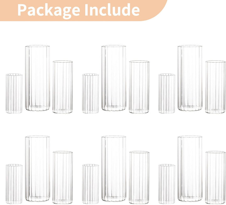 Nuptio Glaszylinder Blumenvase 18 Stück Klare Hurricane Vasen für Tafelaufsätze, Hohe Kerzenhalter f