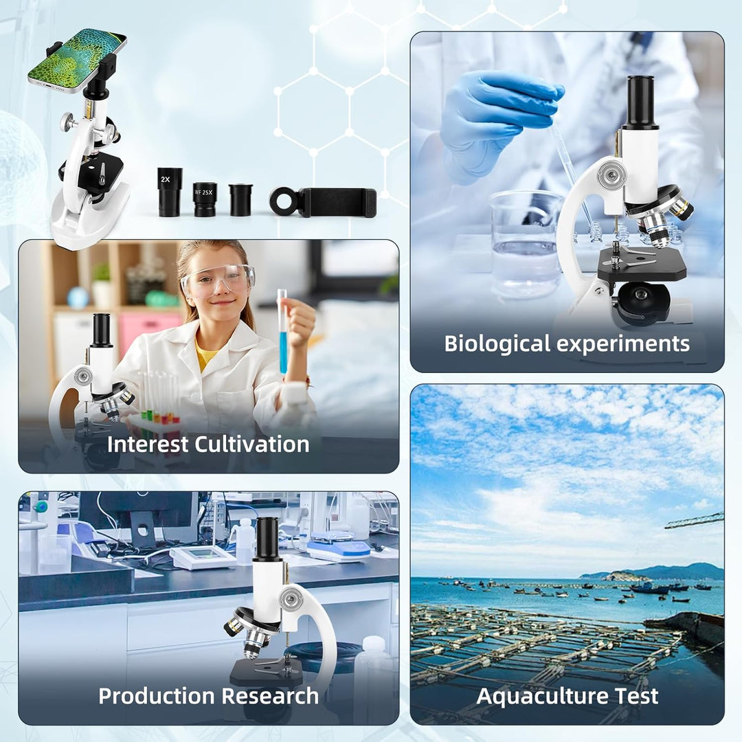 40-2000x Mikroskop, Professionelles Metall-Mikroskop für Erwachsene & Kinder, mit 10x & 25x Okularen