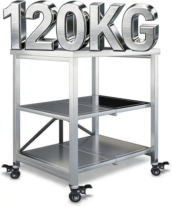 Rollwagen Servierwagen, Küchenwagen 3-stöckiger Allzweckwagen Feststellbremse, Regal Edelstahlwagen