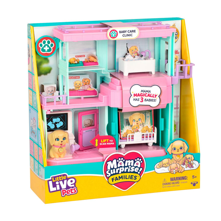 Little Live Pets Mama Surprise Families Baby-Klinik-Spielset, 3 Retriever-Welpen enthüllen, magisch,