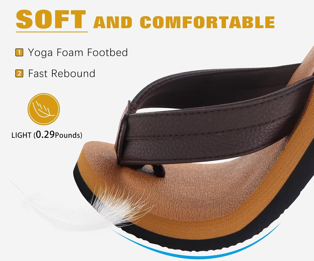 KuaiLu Flip Flops Herren Synthetik Leder Bade Sandalen Comfy Breite Füsse Badelatschen Yoga Schaum S