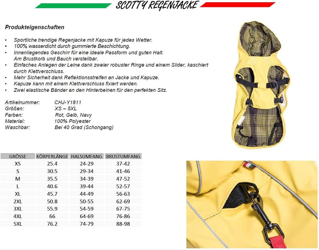 CHIARA Scotty Regenjacke mit Geschirr CHJ-Y1811BL-S-CHIARA-Regenmantel, Regencape (Grösse: S, Materi