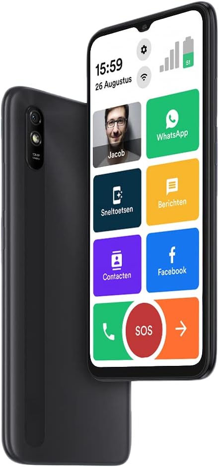S1 Senioren Smartphone - Schwarz - Für Ältere - 32GB - WhatsApp & SOS Funktion