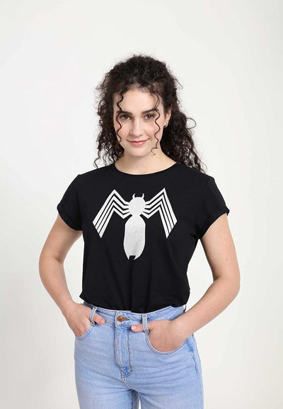 Marvel Damen Spider-man Classic Alien Symbiote Icon Women's Rolled Sleeve T-shirt L Schwarz, L Schwa