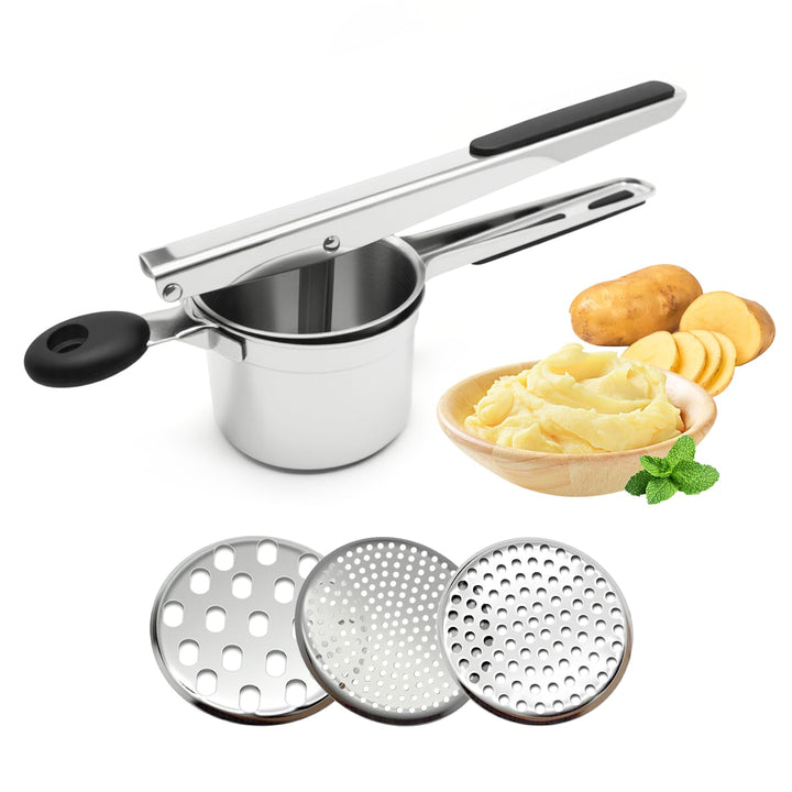 Kartoffelpresse Edelstahl, Kartoffelpresse mit 3 Austauschbaren Scheiben für Kartoffelbrei, Gemüsebr